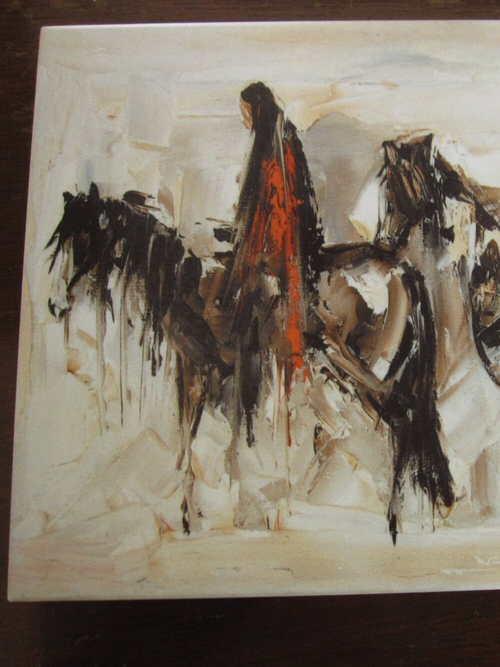 Vintage 90s Ted DeGrazia "Arizona" Western Horses Art Tile on Cork Southwestern
